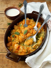 Pumpkin, stewed with cream, sage and rosemary
