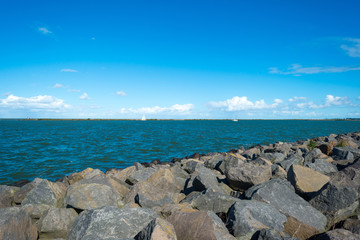 Sailing boat in a lake in summer