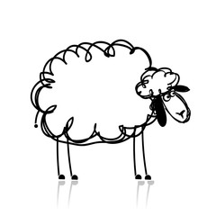 Funny white sheep, sketch for your design