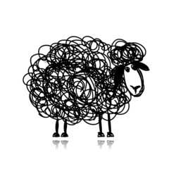 Naklejka premium Zabawna czarna owca, szkic do projektowania