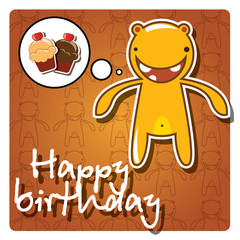 Obraz premium Happy birthday card with cute colorful monster, vector