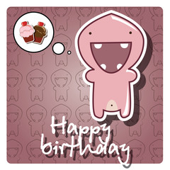 Happy birthday card with cute colorful monster, vector