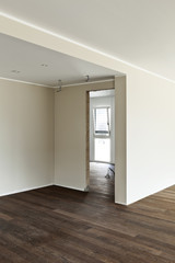 modern interior, empty apartment,, parquet floor