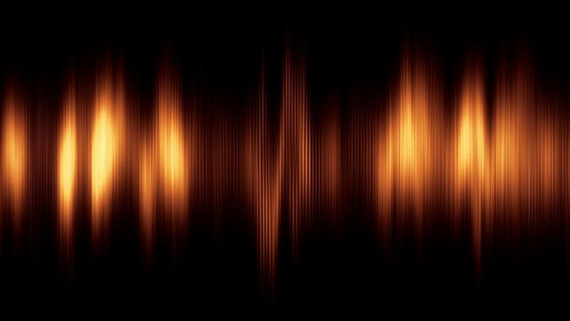 Abstract animation of digital audio histogram, gold tint