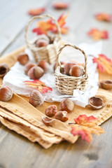 Little baskets filled with hazelnuts
