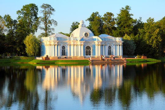 pavilion on lake in Pushkin park St. Petersburg
