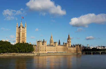Fototapeta na wymiar Wide Angel of houses of parliament by the river thames