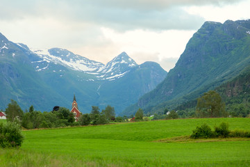 Norwegian Church amid grand mountains