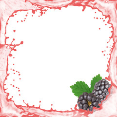 Splash frame with blackberries isolated on white