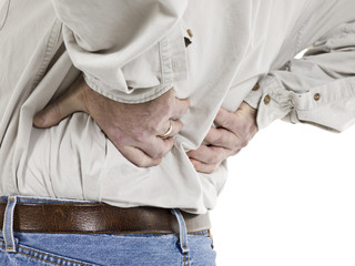 close up image of aged man having back pain