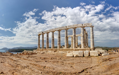 Panorama of the famous Poseidon temple, Sounio, Greece