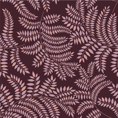 Leaves seamless pattern on brown background