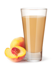 glass of peach juice on a white background