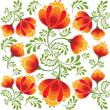 floral seamless pattern with flowers on white in russian style
