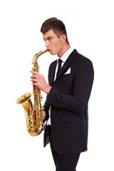 A musician with a saxophone