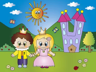 Peel and stick wall murals Castle princess and prince