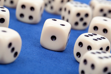 gambling dices on blue background