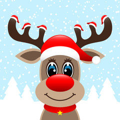 Fototapeta na wymiar Rudolph 7 Hats Winter Forest Snowfall