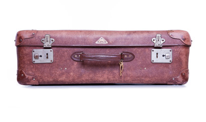 Vintage brown suitcase isolated over white background