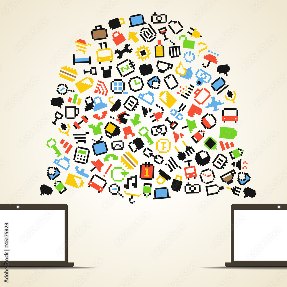 Aufkleber Abstract speech cloud and two connected computers