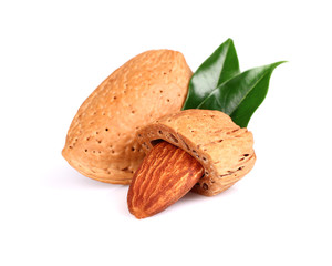 Dried almond with leaf