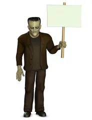 Garden poster Sweet Monsters Frankenstein holding placard