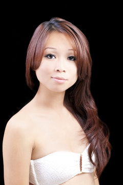 Portrait Young Asian American Woman Black Background