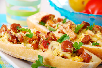 ciabatta stuffed with chandarelle,eegs and cheese