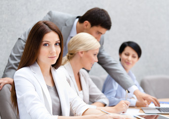 Business people at the conference discuss current issues