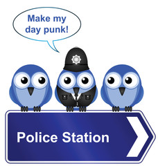 Comical police station sign