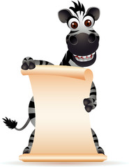 funny zebra cartoon with blank sign