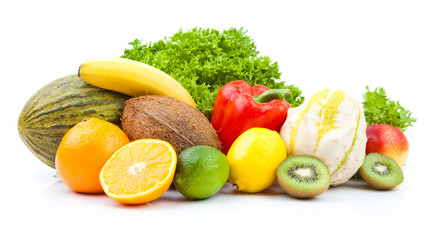 pile of fruits isolated on white