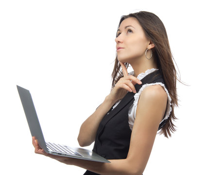 woman with new modern popular laptop keyboard