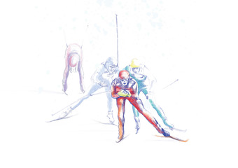 cross country skiing - hand drawing