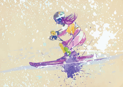 down hill skier - hand drawing