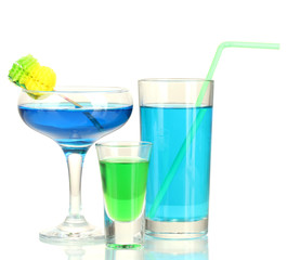 a variety of alcoholic drinks isolated on white
