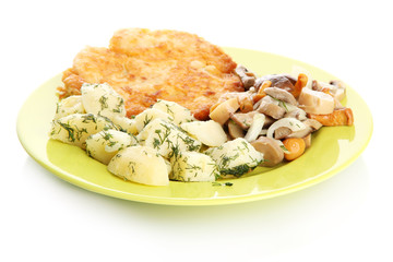 Roast chicken cutlet with boiled potatoes