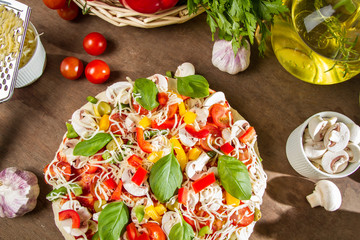 Homemade pizza made from fresh vegetables