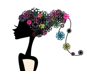 Poster de jardin Femme fleurs Jolie fille aux cheveux de fleurs
