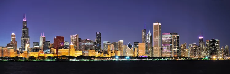 Stof per meter Chicago nacht panorama © rabbit75_fot
