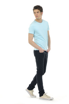 Young Casual Man Full Body In A White Background