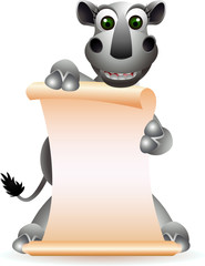 cute rhino cartoon with blank sign