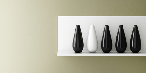 Vase ceramic on white shelf decorated, 3d rendering