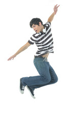 Fototapeta na wymiar young man jumping for joy