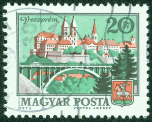 stamp printed in Hungary, depicts town Veszprem