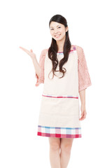 Beautiful young woman wearing an apron. Portrait of asian.