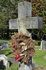 Old Wreath On Gravestone