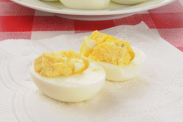 Deviled egg on a napkin