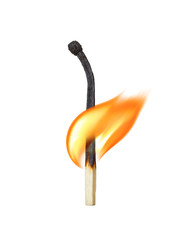 burning match on a white background