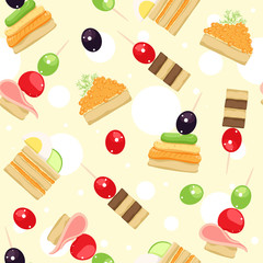 Seamless pattern with different canapes